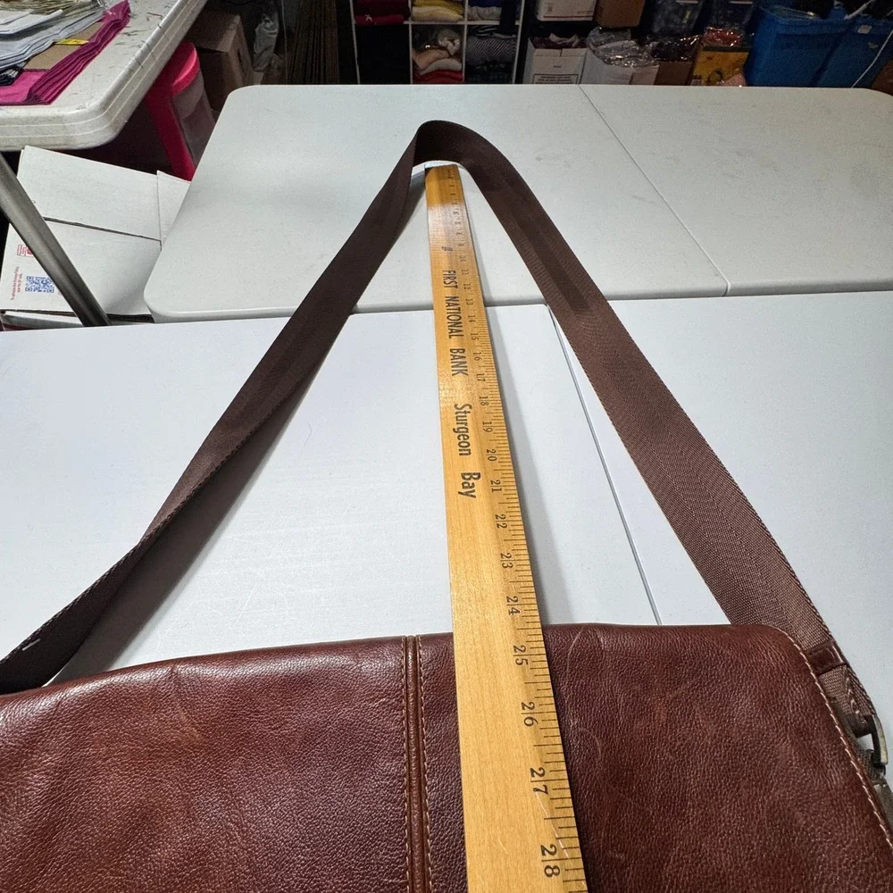 Boconi Messenger Bag Brown Leather Canvas Laptop Case Dark Academia
